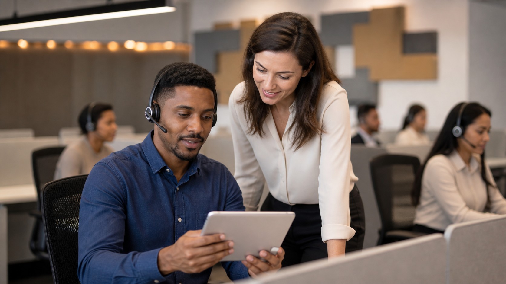 Telecom support agent and supervisor using blank tablet in an unbranded support center