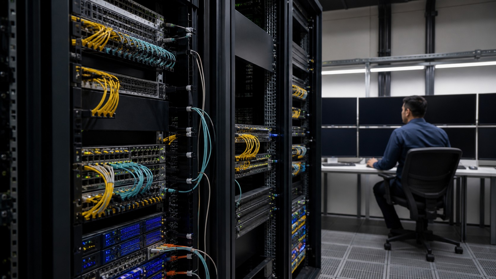 Unbranded carrier network equipment and fiber patching in a network operations room